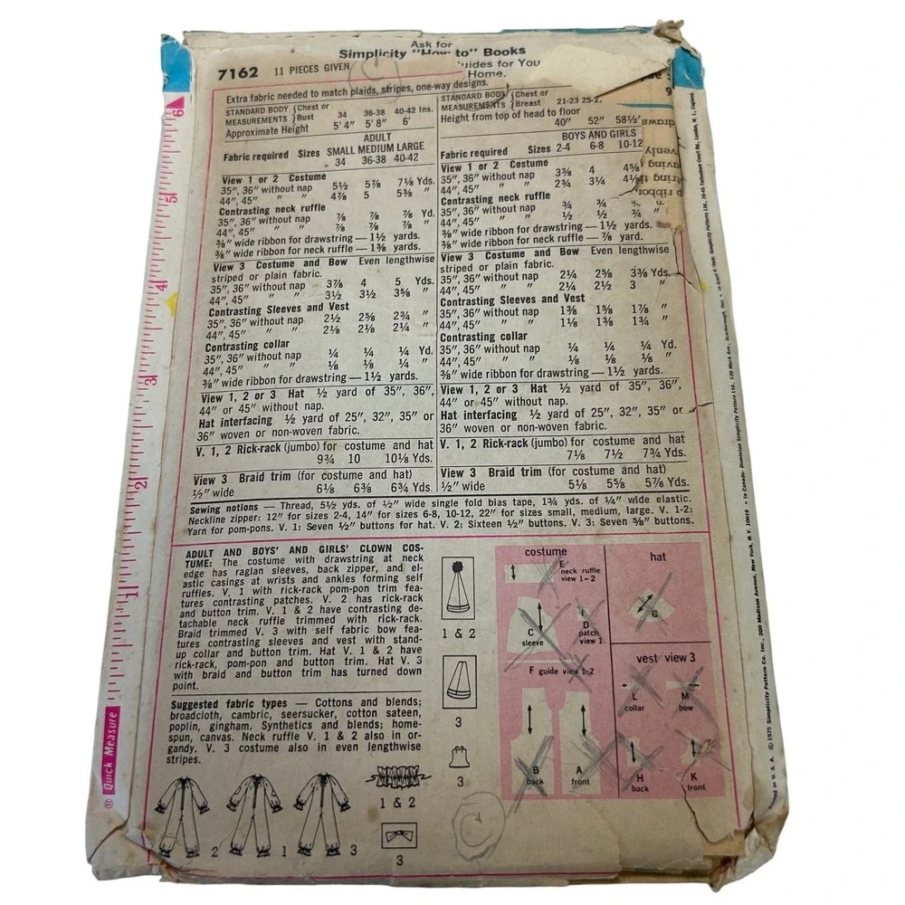 Simplicity Vintage 1970's Pattern #7162 Kids Clown‎ Costume Size 2-4
